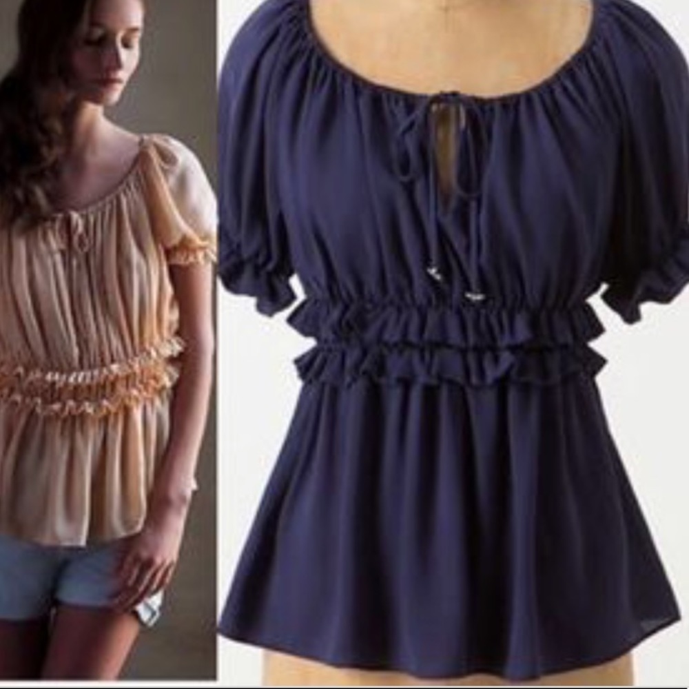 Anthropologie Rouched Peasant Blouse